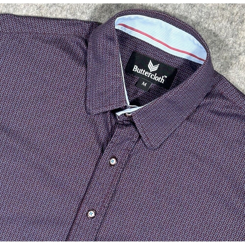 Buttercloth Long Sleeve Button Up Shirt Men’s M Blue Geometric Stretch Comfort